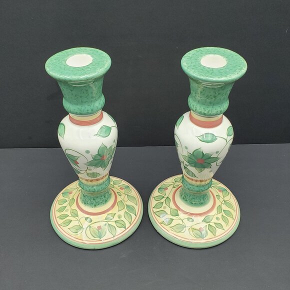 Pfaltzgraff French Quarter Candlesticks Tall Green Vines Candle Holders - Picture 2 of 6